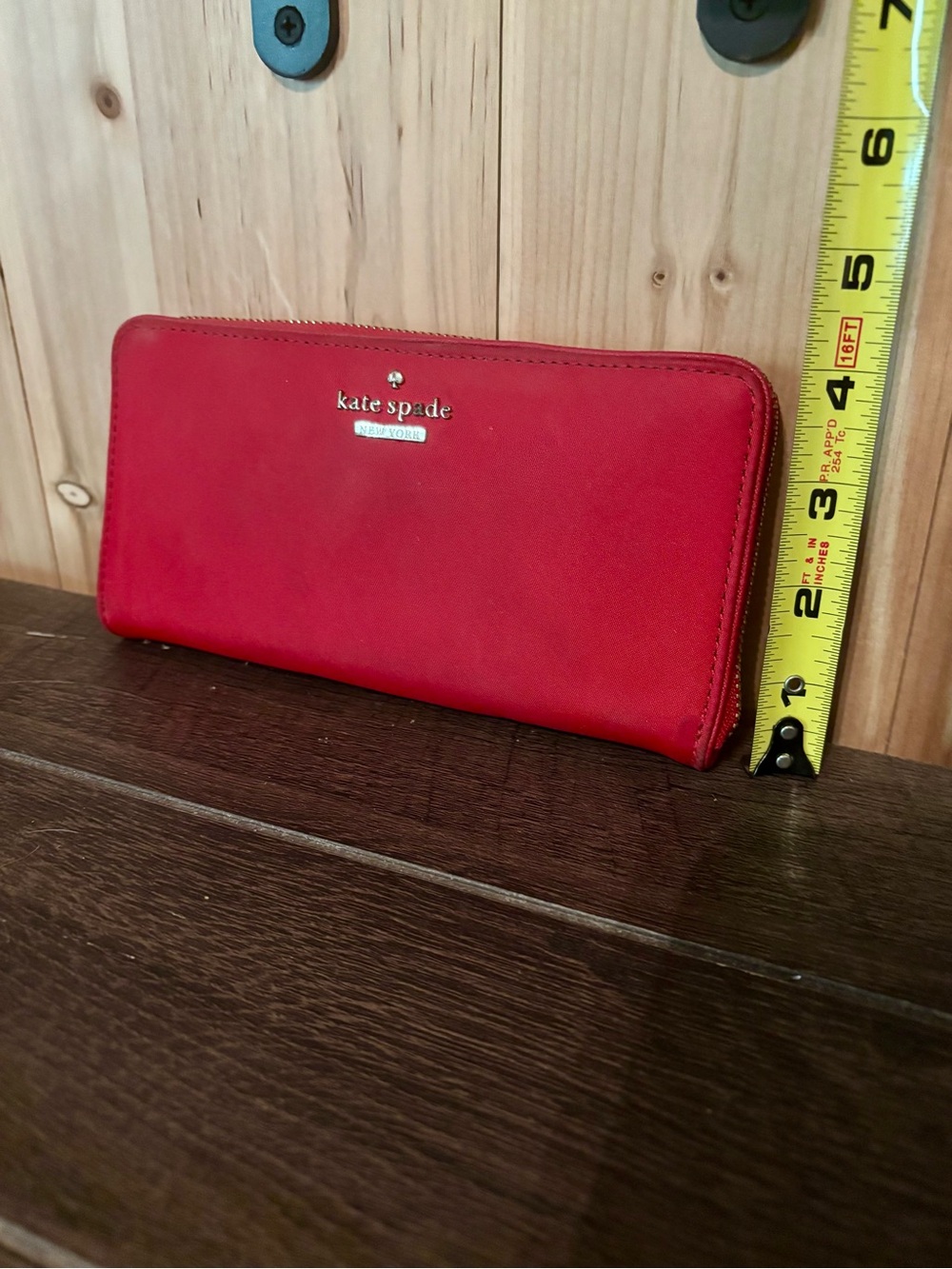 kate spade Red Leather Zip-Around Wallet with Gold Logo